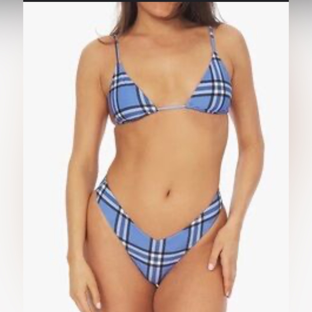 WeWoreWhat Blue and Black Plaid Bikini Bottom